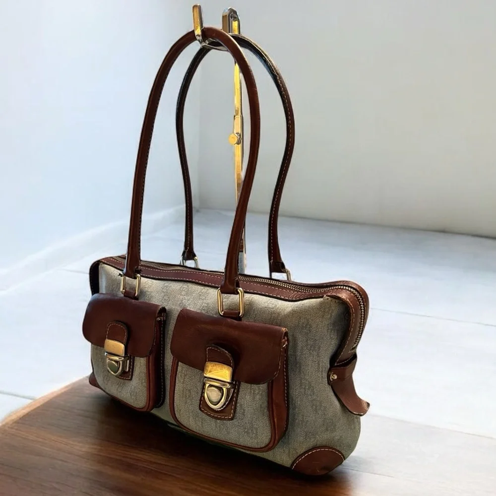 Dooney & Bourke Vintage Brown and Denim Shoulder Bag with Structured Design - Picture 2 of 16